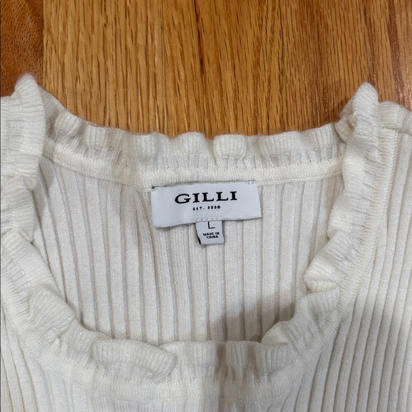 Gilli Cream Ribbed Ruffle Trim Top - Picture 2 of 2